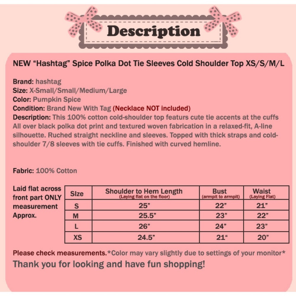 Spice PolkaDot Retro 100% Cotton Cold Shoulder Top - Picture 8 of 8